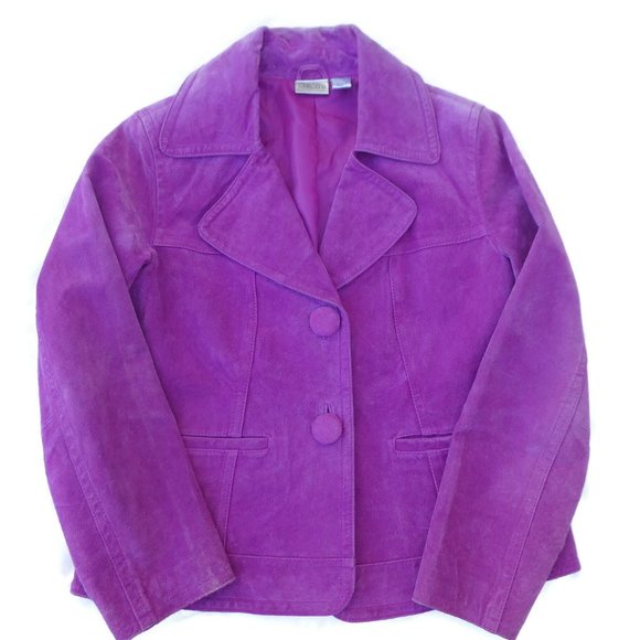 Chicos Suede LeaTHeR Jacket Raspberry Pink Poly Lining 1 M 8 - Picture 8 of 10